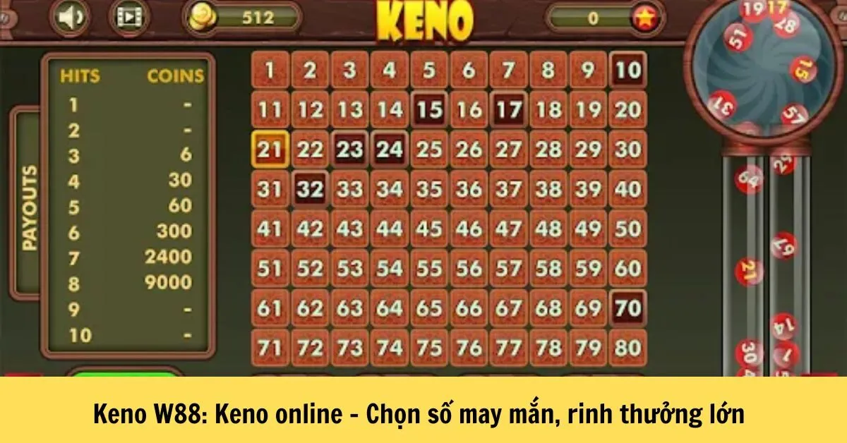 Keno W88: Keno Online - Chọn Số May Mắn, Rinh Thưởng Lớn